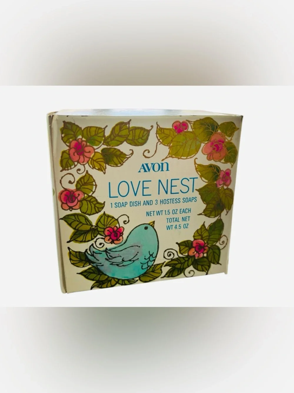 Avon “Love Nest” Soap Dish Set – Milk Glass Bird Dish w/ Sealed Bird Soaps